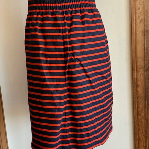 J. CREW Classic Navy Orange Stripe Elastic Waist Linen Mini Sidewalk Skirt 10 - Picture 11 of 14
